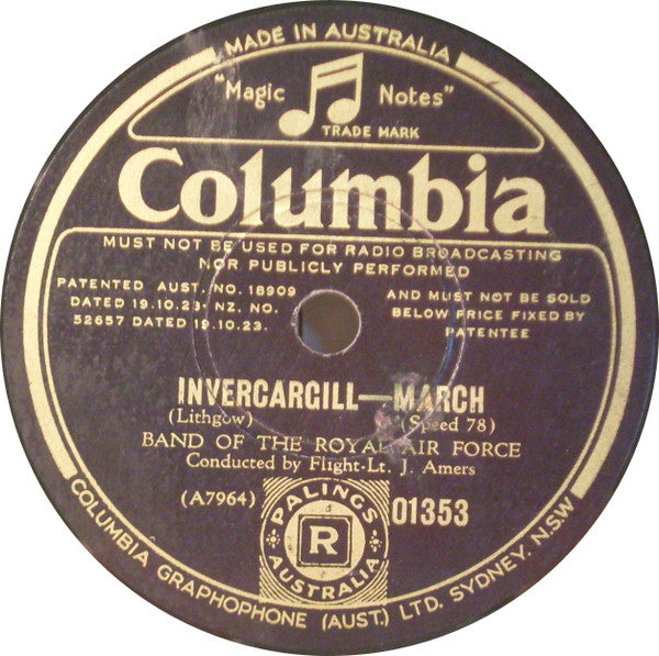 The Band Of The Royal Air Force : Invercargill - March / Colonel Bogey - March (Shellac, 10")