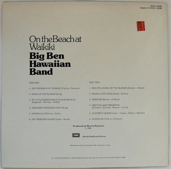 Big Ben Hawaiian Band : On The Beach At Waikiki (LP, Album, Club, RE, Ora)