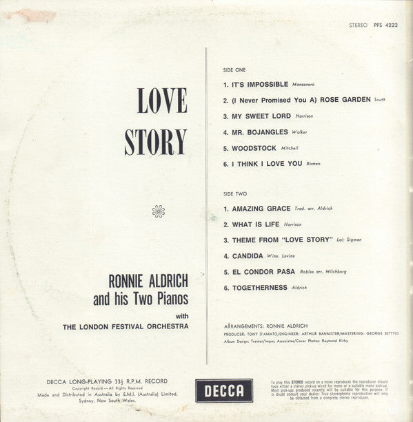 Ronnie Aldrich And His Two Pianos : Love Story (LP, Album)