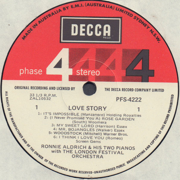 Ronnie Aldrich And His Two Pianos : Love Story (LP, Album)