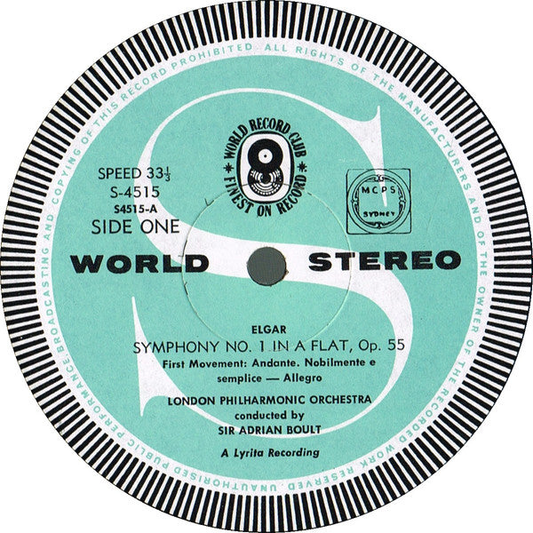 Elgar* / Sir Adrian Boult / London Philharmonic Orchestra : Symphony No. 1 In A Flat (LP, Album, Club)