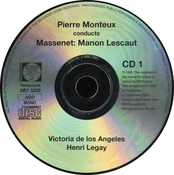 Victoria De Los Angeles, Henri Legay, Massenet*, Debussy*, Berlioz*, Pierre Monteux, Charles Munch : Manon / La Demoiselle Élue / Les Nuits D'Été (3xCD, Comp, Mono, RM)