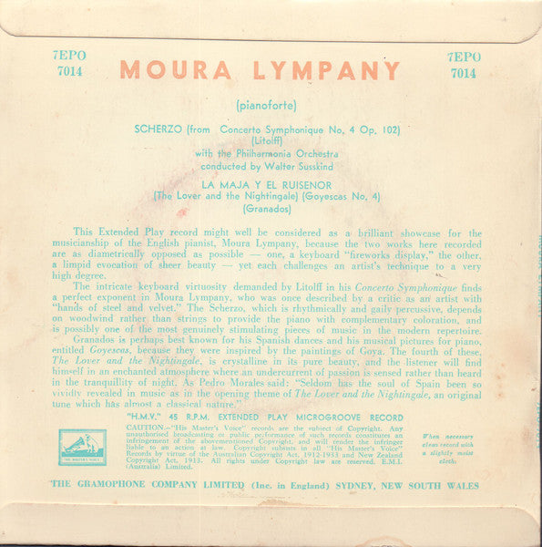 Moura Lympany*, Walter Susskind, Philharmonia Orchestra : Scherzo / La Maja Y El Ruisenor (7", EP)