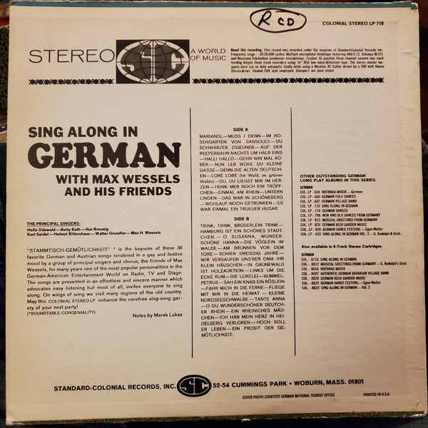Max Helmut Wessels : Sing Along In German (LP, Comp)
