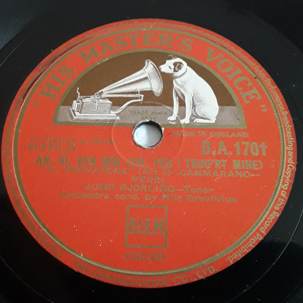 Jussi Björling Orchestra Cond. By Nila Grévillus : Ah, Si, Ben Mio / Di Quella Pira (Shellac, 10", RP, DT)