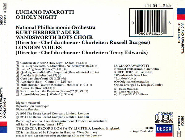 Luciano Pavarotti - Kurt Herbert Adler ● National Philharmonic Orchestra : O Holy Night (CD, Album)