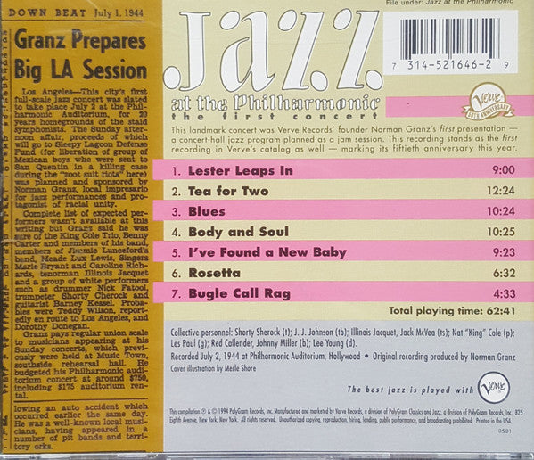 Jazz At The Philharmonic : The First Concert (CD, Album)