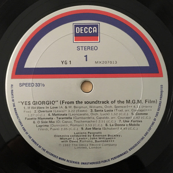 Luciano Pavarotti : Yes, Giorgio (LP, Album, Gat)