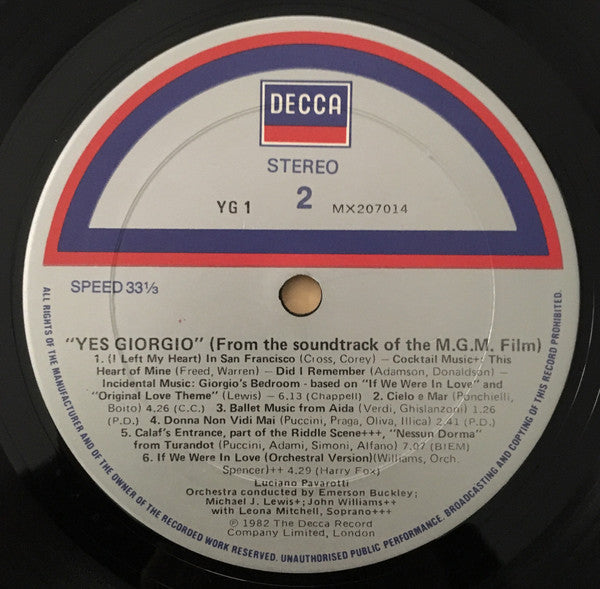 Luciano Pavarotti : Yes, Giorgio (LP, Album, Gat)
