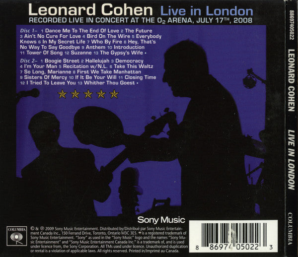 Leonard Cohen : Live In London (2xCD, Album)