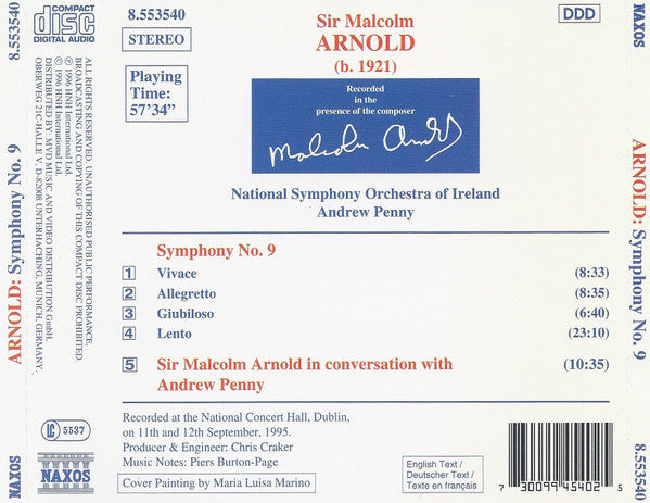 Sir Malcolm Arnold* – National Symphony Orchestra Of Ireland, Andrew Penny : Symphony No. 9 (CD)