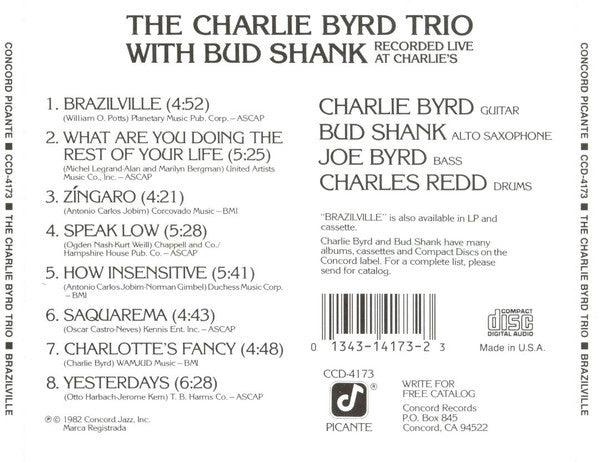 Charlie Byrd Trio With Bud Shank : Brazilville (CD, Album, RE)