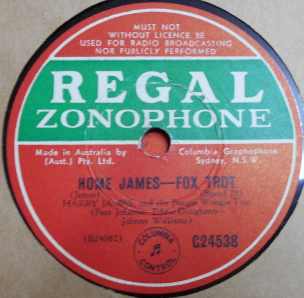 Harry James (2) And The Boogie Woogie Trio : Home James / Jesse (Shellac, 10")