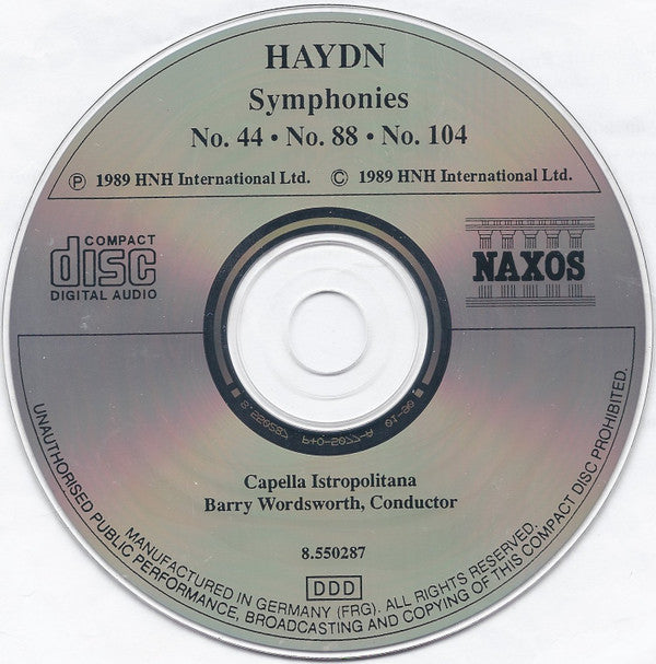 Joseph Haydn, Capella Istropolitana, Barry Wordsworth : Symphonies No. 44 'Trauer' • No. 88 • No. 104 'London' (CD)