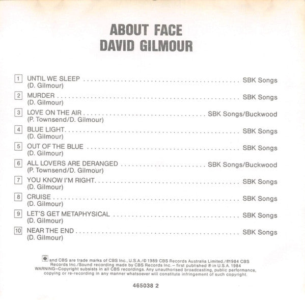 David Gilmour : About Face (CD, Album, RE)