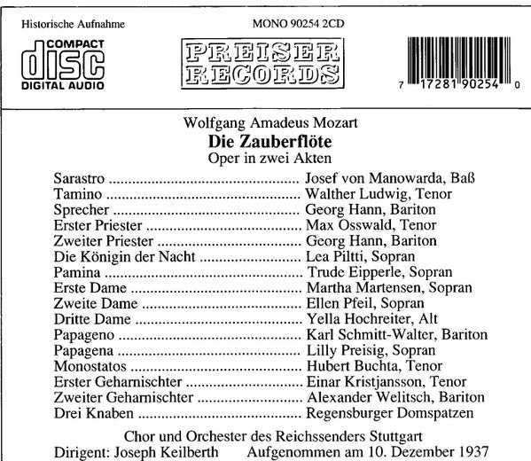 Mozart*, Keilberth* : Die Zauberflöte | Gesamtaufnahme 1937 (2xCD, Album, Mono + Box)