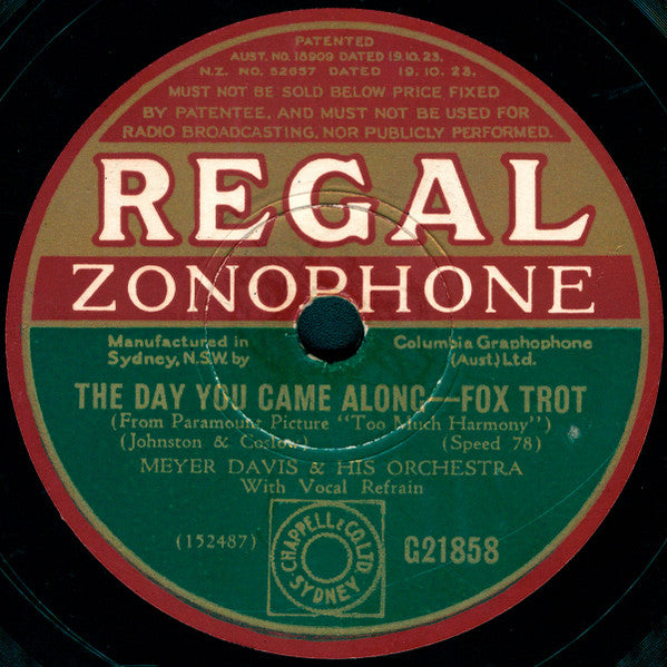 Meyer Davis & His Orchestra* : Thanks / The Day You Came Along (Shellac, 10")