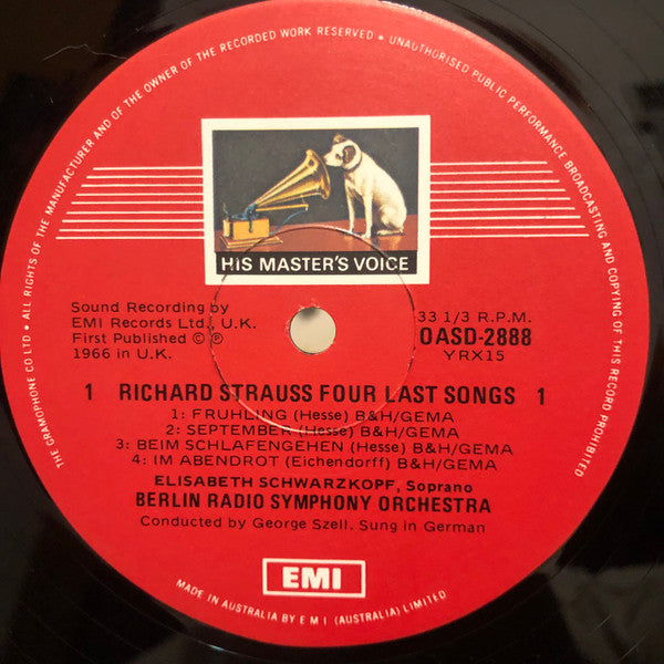 Richard Strauss / Elisabeth Schwarzkopf, George Szell, Berlin Radio Symphony Orchestra* : Four Last Songs (LP)