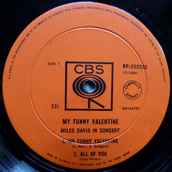 Miles Davis : My Funny Valentine - Miles Davis In Concert (LP, Album, Mono)