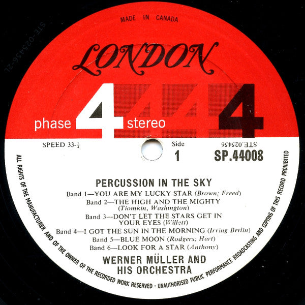 Werner Müller And His Orchestra* : Percussion In The Sky (LP, Album, Gat)