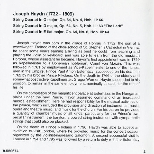 Joseph Haydn, Kodály Quartet : String Quartets Op. 64 Nos. 4, 5 "The Lark" And 6 (CD)
