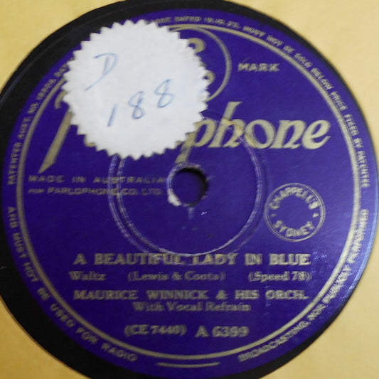 Maurice Winnick And His Orchestra : A Beautiful Lady In Blue / The Sunset Trail (Shellac, 10")