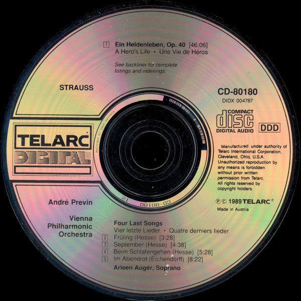 Richard Strauss - Arleen Auger, Wiener Philharmoniker / André Previn : Ein Heldenleben / Four Last Songs (CD, Album)