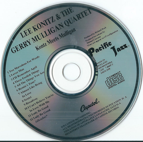 Lee Konitz & Gerry Mulligan Quartet : Konitz Meets Mulligan (CD, Album, Mono, RE, RP)