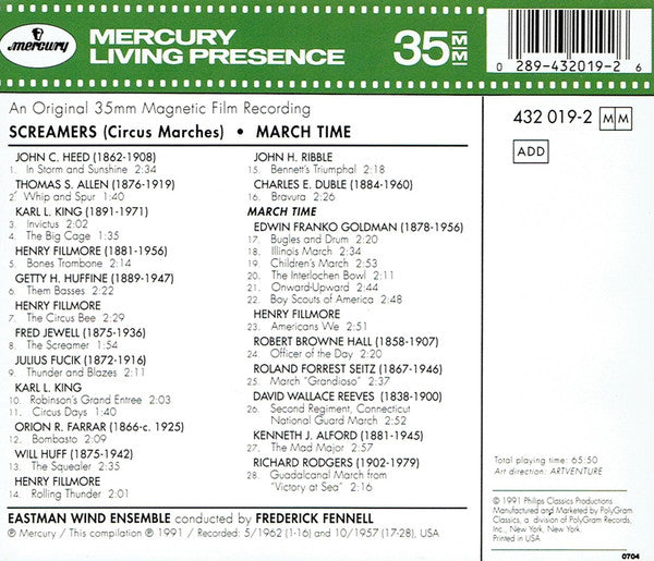 Frederick Fennell - Eastman Wind Ensemble : Screamers: Circus Marches / March Time (CD, Comp)