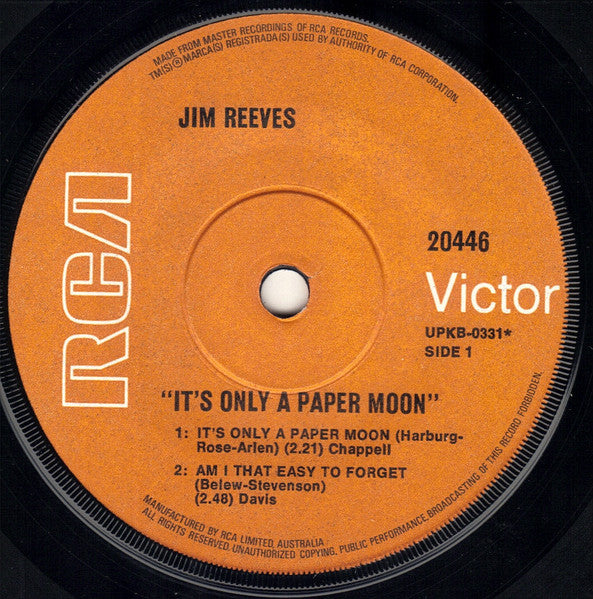 Jim Reeves : It's Only A Paper Moon (7", EP, RE)