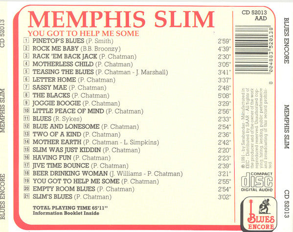 Memphis Slim : You Got To Help Me Some (CD, Comp)