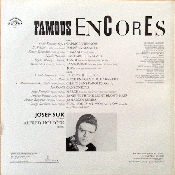 Josef Suk, Alfred Holeček : Plays Violin Encores (LP, RP, Blu)