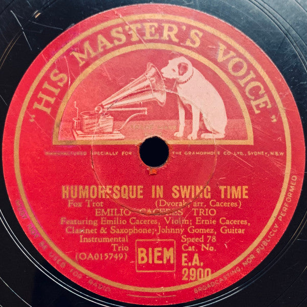 Emilio Caceres Trio : Humoresque In Swing Time / I Got Rhythm (Shellac, 10")