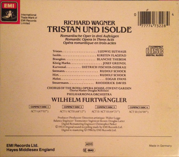 Richard Wagner - Ludwig Suthaus, Kirsten Flagstad, Blanche Thebom, Josef Greindl, Dietrich Fischer-Dieskau, Philharmonia Orchestra / Wilhelm Furtwängler : Tristan Und Isolde (4xCD, Mono, RM + Box, RE)
