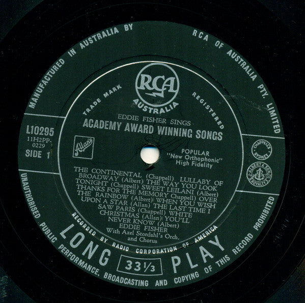 Eddie Fisher With Axel Stordahl Orchestra : Sings Academy Award Winning Songs (LP, Album, Mono)