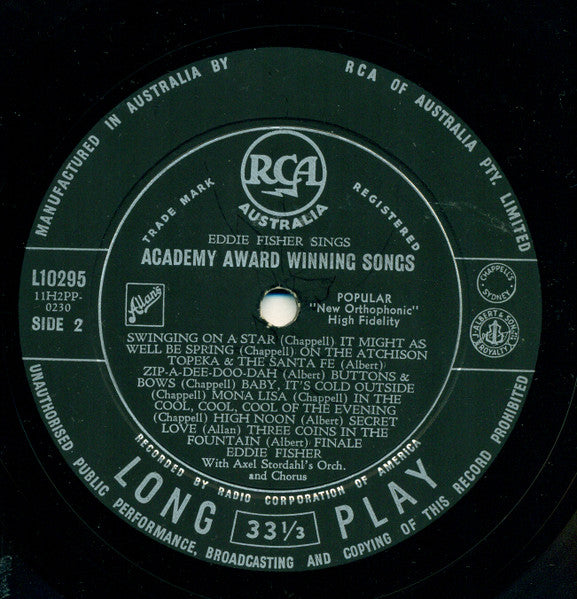 Eddie Fisher With Axel Stordahl Orchestra : Sings Academy Award Winning Songs (LP, Album, Mono)