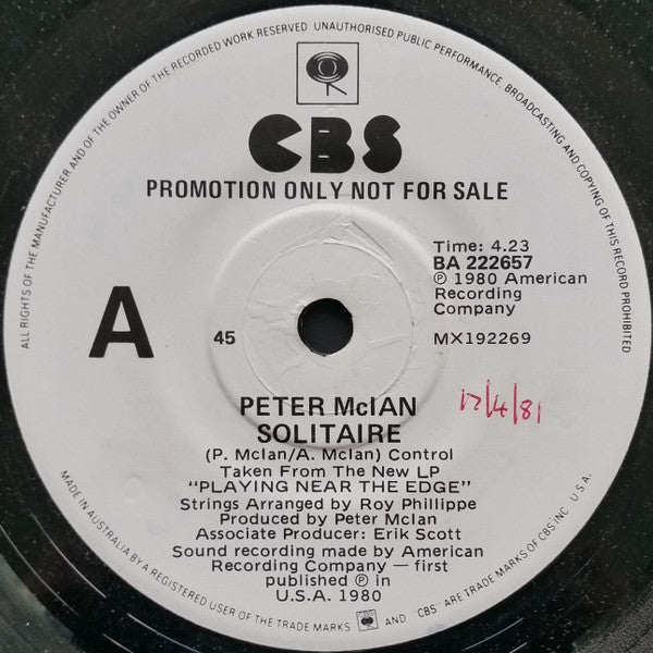 Peter McIan : Solitaire (7", Single, Promo)