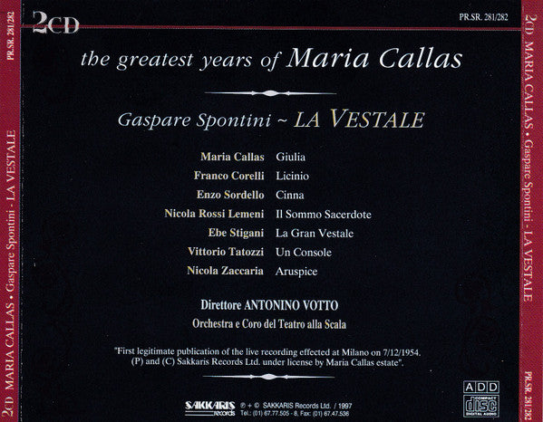 Gaspare Spontini - Maria Callas, Antonino Votto : La Vestale (2xCD, Album, RE, RM)