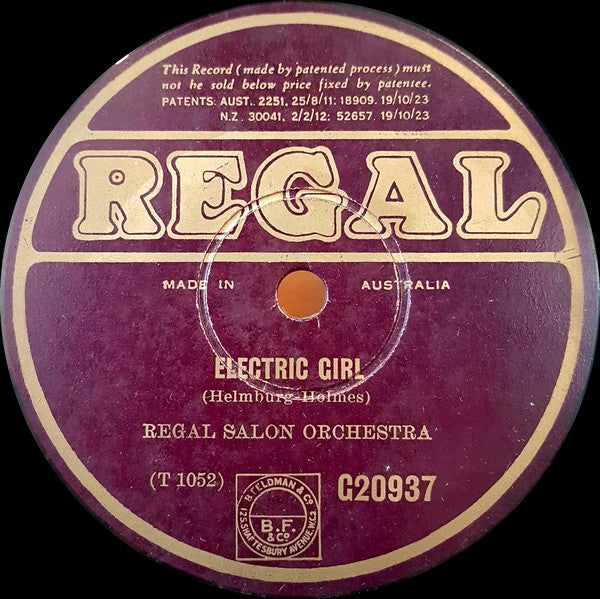 Regal Salon Orchestra* : Electric Girl / Rendezvous-Intermezzo (Shellac, 10")