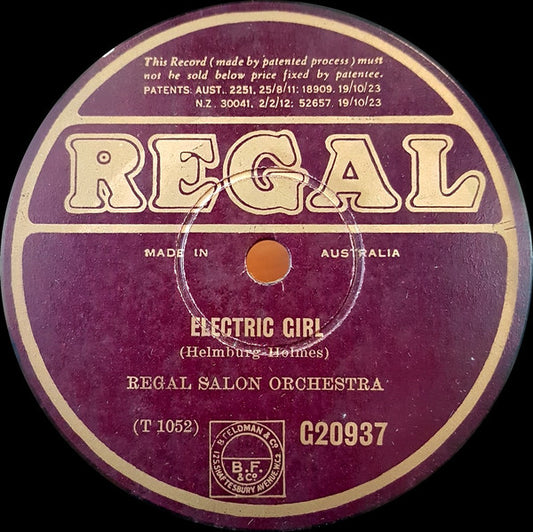 Regal Salon Orchestra* : Electric Girl / Rendezvous-Intermezzo (Shellac, 10")