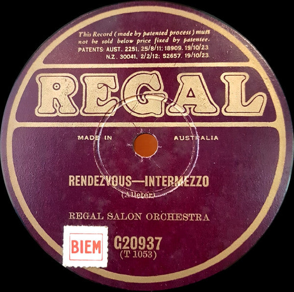 Regal Salon Orchestra* : Electric Girl / Rendezvous-Intermezzo (Shellac, 10")
