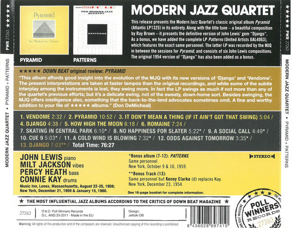 The Modern Jazz Quartet : Pyramid + Patterns (CD, Comp)