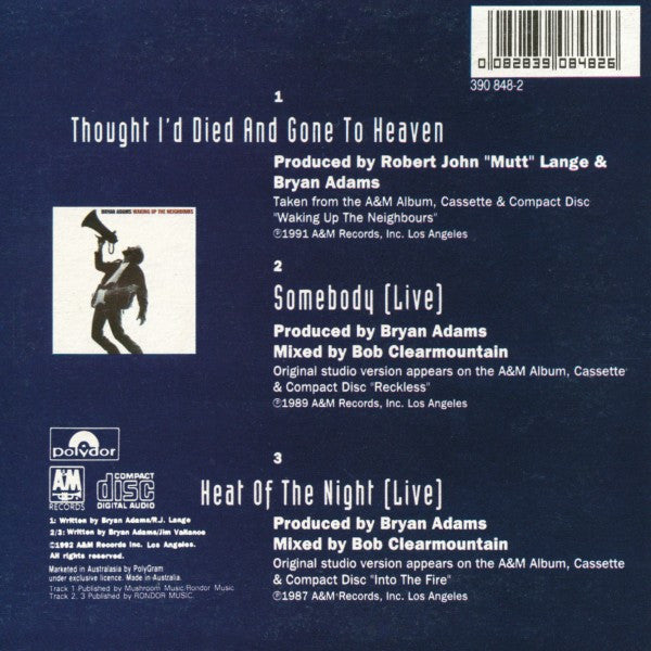 Bryan Adams : Thought I'd Died And Gone To Heaven (CD, Single)