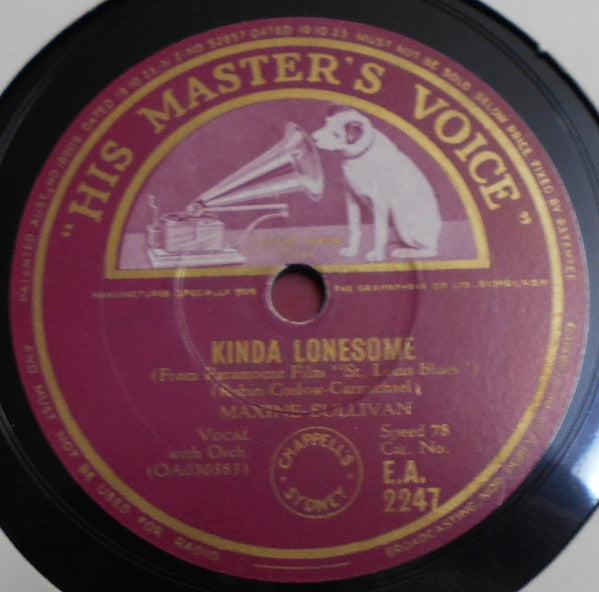 Maxine Sullivan : Kinda Lonesome / Say It With A Kiss (Shellac, 10")