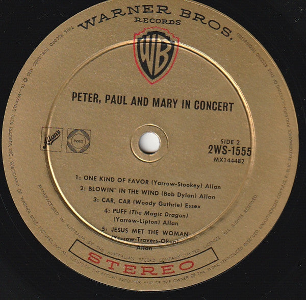 Peter, Paul & Mary : In Concert (2xLP, Album, Gol)