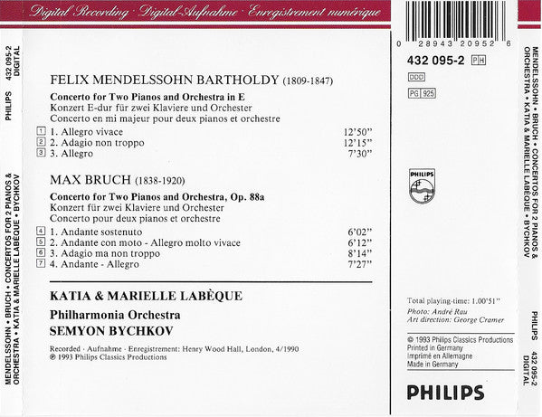 Felix Mendelssohn-Bartholdy / Max Bruch, Katia Et Marielle Labèque, Philharmonia Orchestra, Semyon Bychkov : Concertos For 2 Pianos And Orchestra (CD)