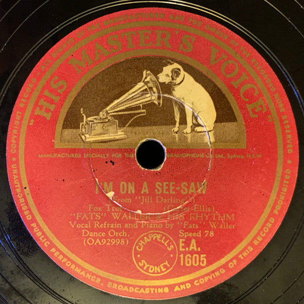 Fats Waller & His Rhythm : The Girl I Left Behind Me / I'm On A See-Saw (Shellac, 10", RE)