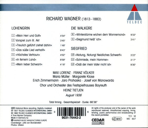 Richard Wagner / Maria Müller / Max Lorenz (2) / Franz Völker : Bayreuth 1936 (CD, Comp, RM)