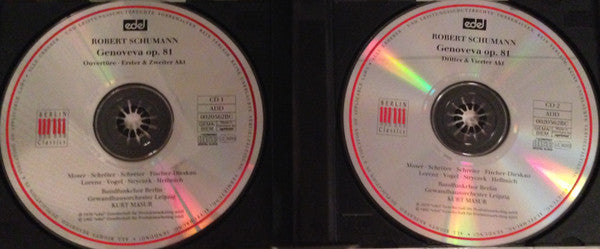 Robert Schumann — Edda Moser • Dietrich Fischer-Dieskau • Peter Schreier • Gisela Schröter • Siegfried Lorenz • Siegfried Vogel, Rundfunkchor Berlin, Gewandhausorchester Leipzig / Kurt Masur : Genoveva (2xCD, Album, RE)