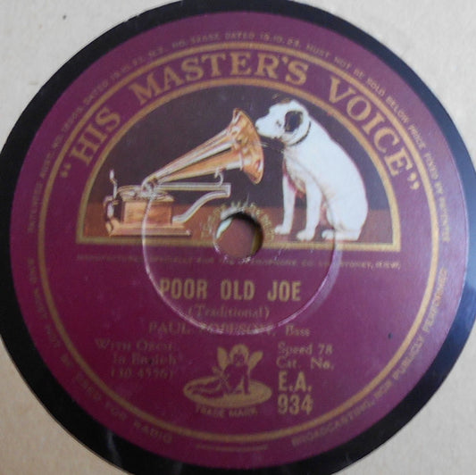 Paul Robeson : Poor Old Joe / My Old Kentucky Home (Shellac, 10")